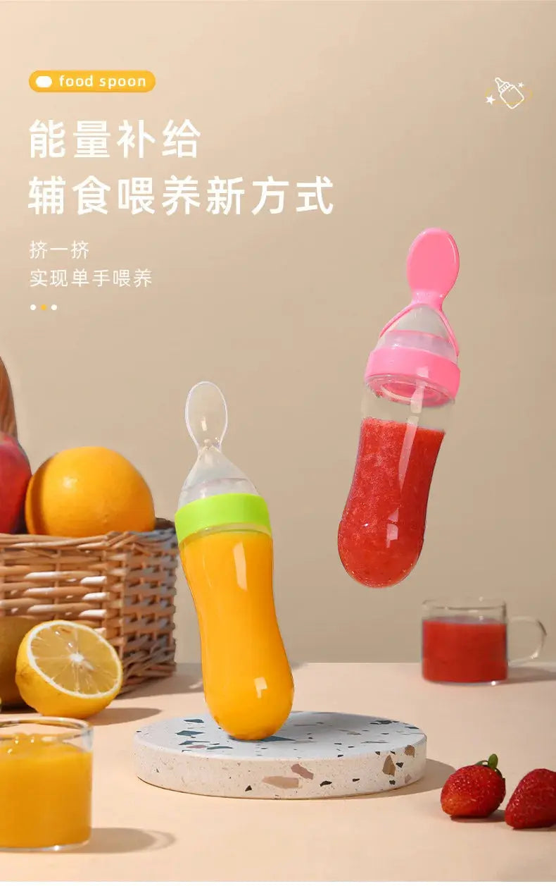 Squeezing Feeding Bottle Silicone Newborn Baby Training Rice Spoon Infant Cereal Food Supplement Feeder Safe Tableware Tools Nova Trendz