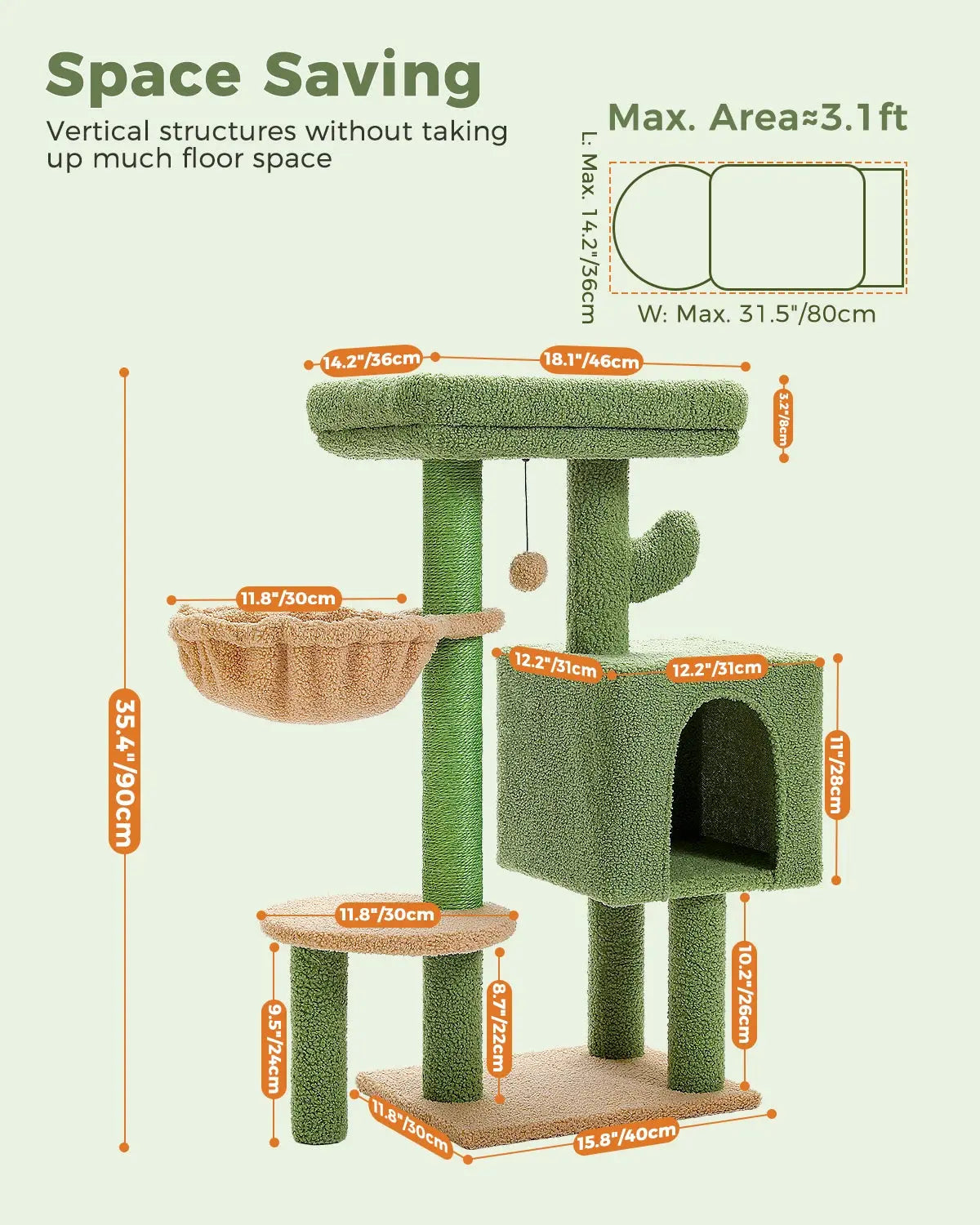 Cat Tree Cute Cat Tower with Padded Top Perch Comfy Hammock Private Condo Fully Scratching Post and Dangling Bell Ball Nova Trendz