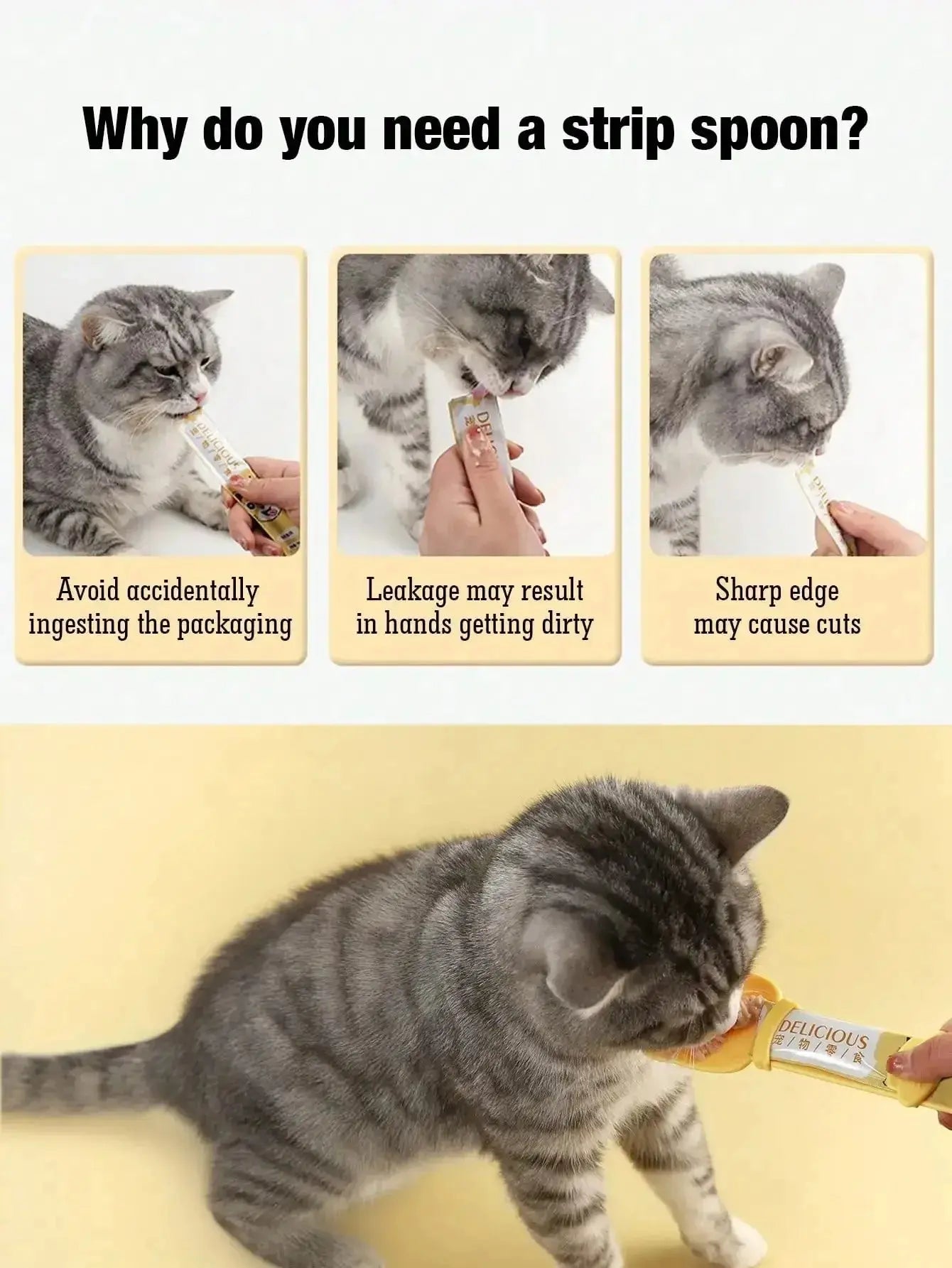 1/3PCS Cat Strip Feeder Spoon Long Handle Lickable Wet Food Feeder for Cats Pet Meat Mud Food Squeeze Dispense Spoon Pet Supplie - Nova Trendz