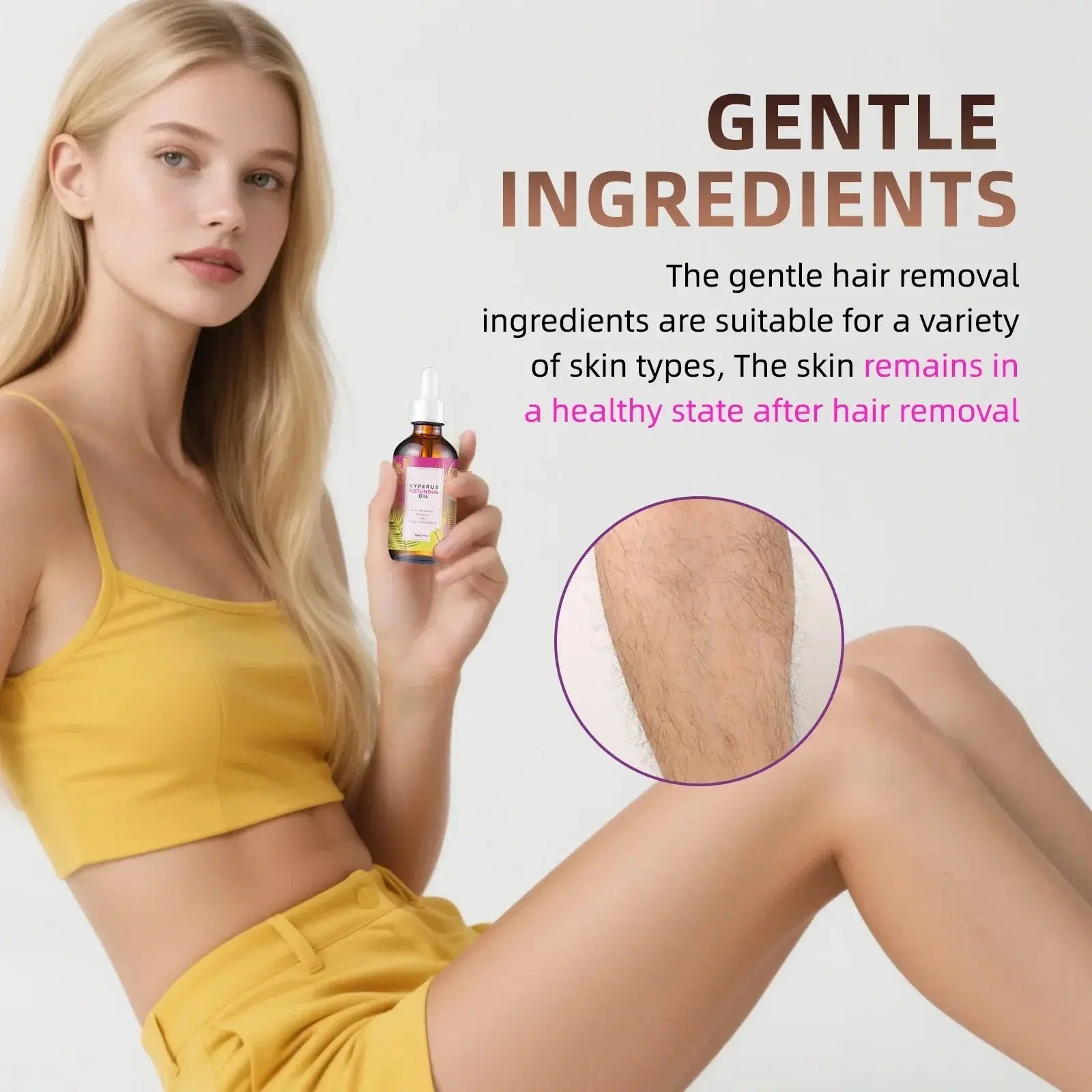 Hair Removal Oil 60ml - Natural Hair Growth Inhibitor with Jojoba & Almond Oil, Gentle Formula for Smooth Skin, All Skin Types Nova Trendz