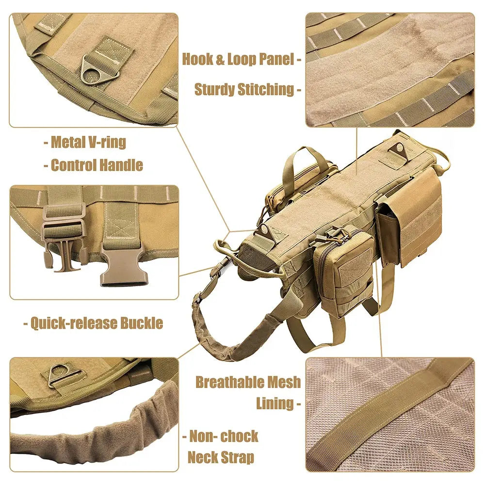 Tactical Large Dog Harness with Pouches Pet Vest Military Harnesses with Handle No-Pull Service Dogs Walking Training Hiking - Nova Trendz