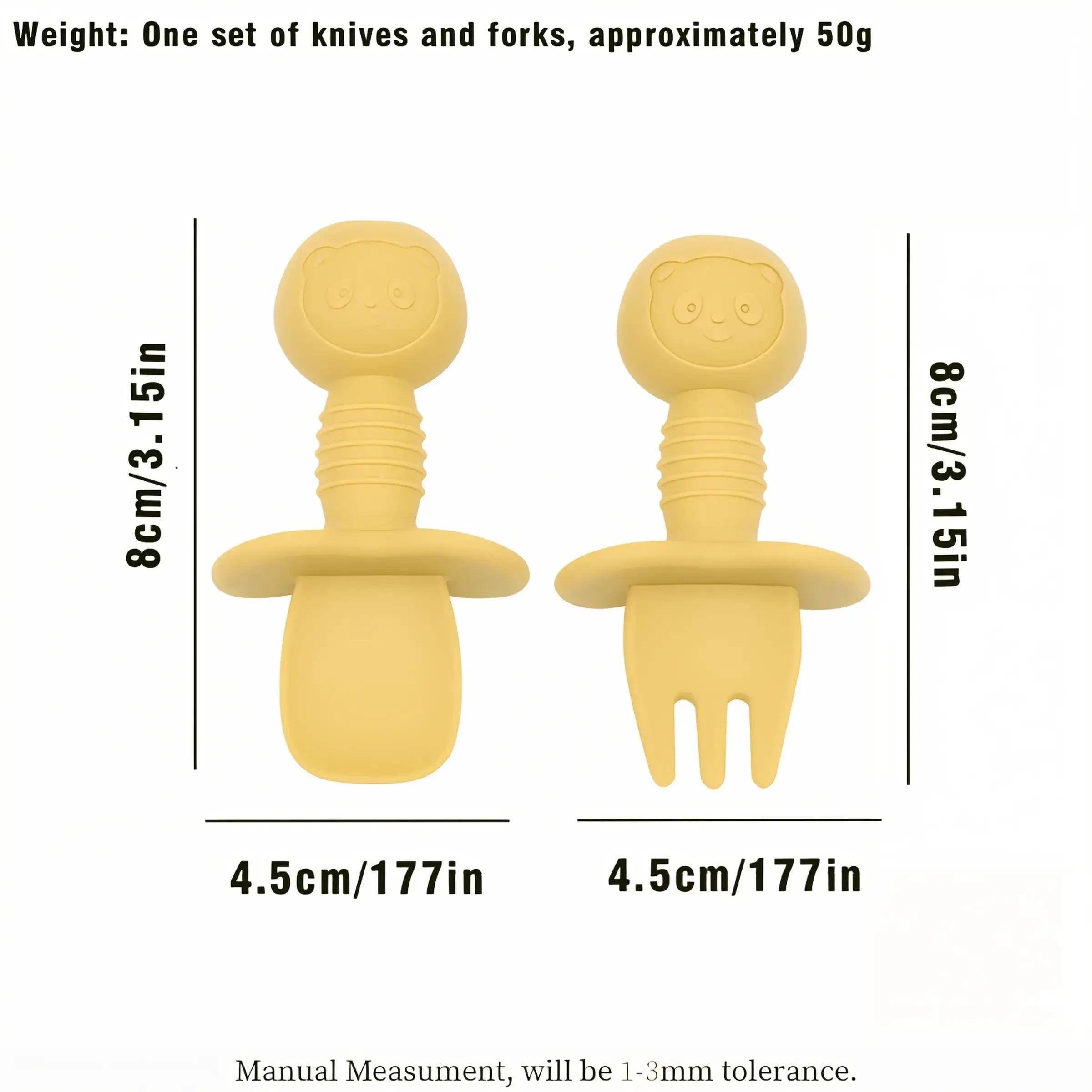 2pcs Food Grade Children Wooden Handle Silicone Spoon Fork Cutlery Baby Training Complementary Food Spoon BabyFeeding Spoon Fork Nova Trendz