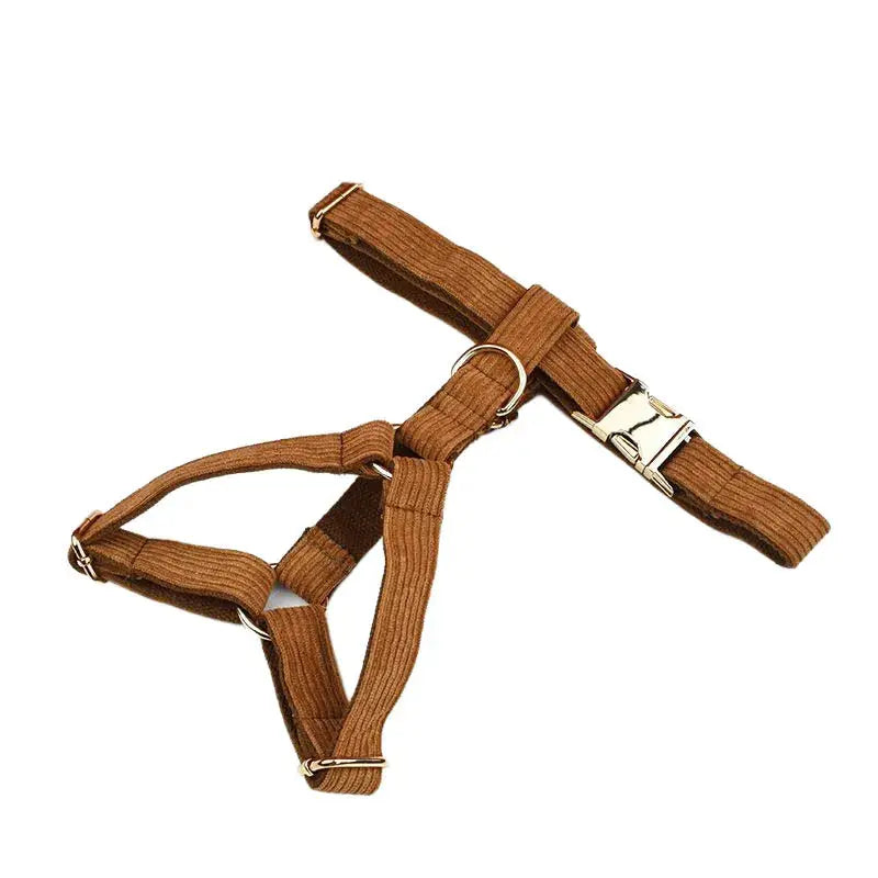 Caramel Corduroy Dog Collar And Leash Set For Dogs Custom Engraved Nameplate Pet Supplies Dog Leash Corduroy01 - Nova Trendz