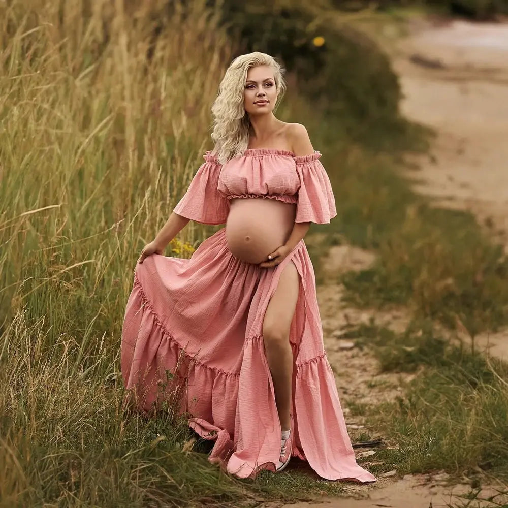 Women Boho Dress Comfortable Linen Cotton Maternity Clothing Vintage  Short Sleeve Dress For Pregnancy Photo Shoot Nova Trendz