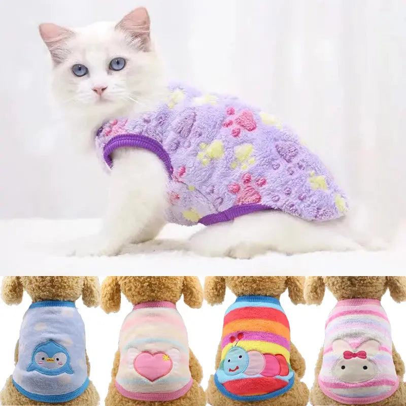 Cartoon Fleece Pet Cat Clothes Winter Warm Pet Dog Vest Puppy Cat Sweater Dog Clothes For Small Dogs Cats Coat Jacket Pet Outfit - Nova Trendz