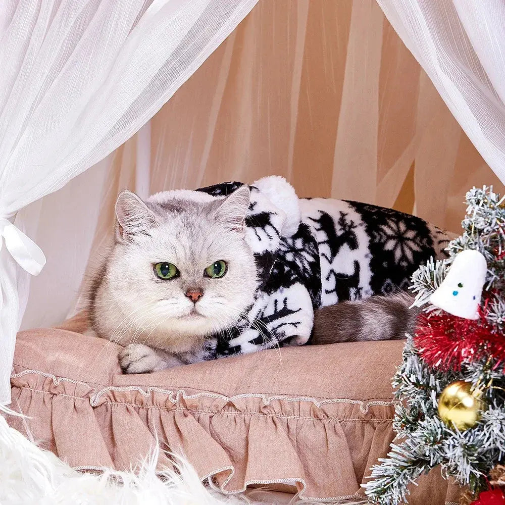 S-4XL Dog Pajamas for Small Medium Dogs Elk Printed Puppy Jumpsuit Winter Warm Pet Christmas Clothing Coral Velvet Sleepwear - Nova Trendz
