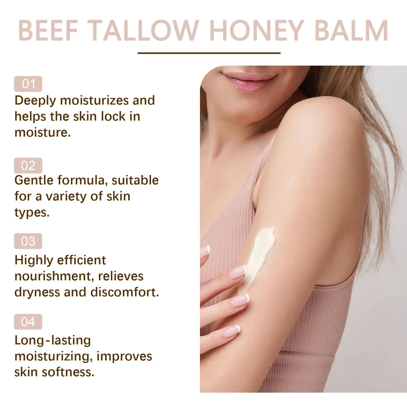 Organic Beef Tallow Honey Moisturizer Grass Fed Beef Tallow Face Cream Soothing Firm Increase Elasticity Whipped Smooth Lotion - Nova Trendz