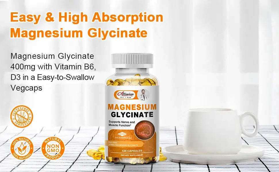 Magnesium Glycinate with Vitamin B6,D3, High Bioavailability Magnesium for Sleep & Calm Support, Nervous, Muscle & Bone Health Nova Trendz
