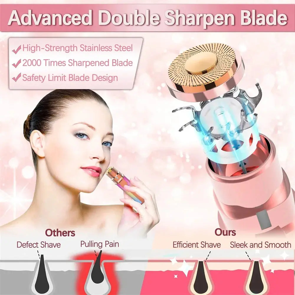 2 In1 Electric Eyebrow Trimmer Painless Eye Brow Mini Shaver Razors Portable Facial Hair Remover Women Built-in LED Light Nova Trendz
