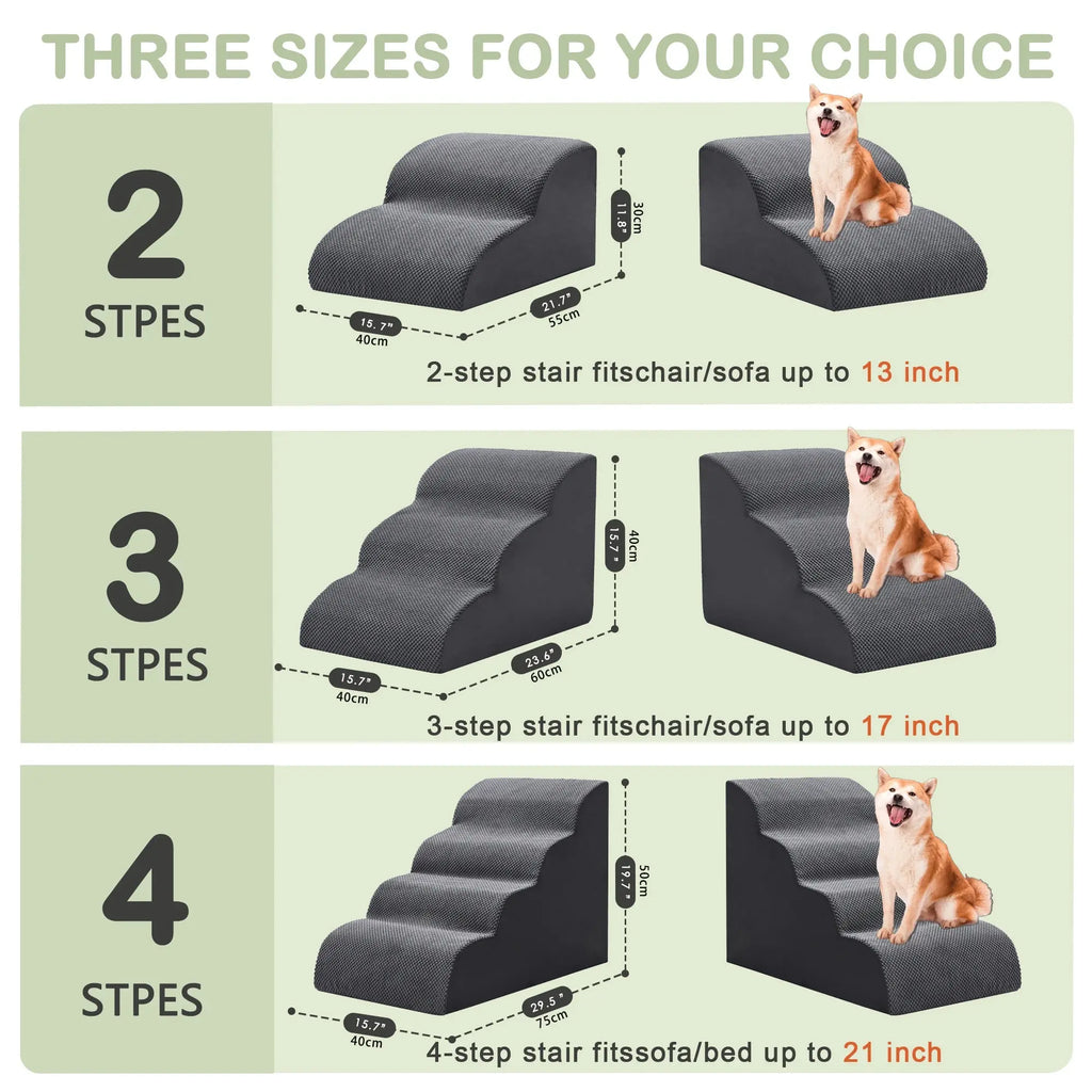 Curved Dog Stairs Ramp for High Beds 19.7" H, 4-Step Dog Steps for Small Dogs and Cats, Pet Stairs for High Bed Climbing, Grey - Nova Trendz