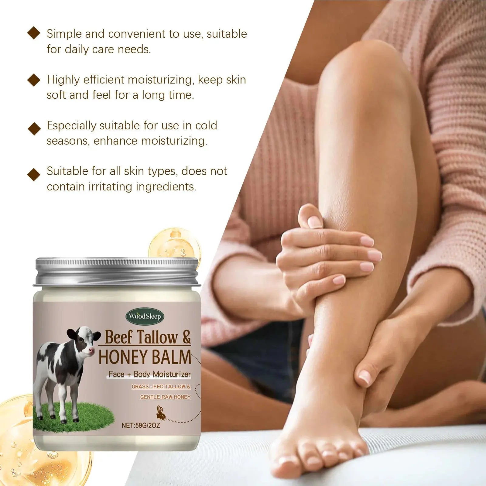 Organic Beef Tallow Honey Moisturizer Grass Fed Beef Tallow Face Cream Soothing Firm Increase Elasticity Whipped Smooth Lotion - Nova Trendz