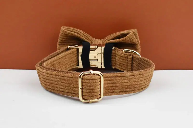 Caramel Corduroy Dog Collar And Leash Set For Dogs Custom Engraved Nameplate Pet Supplies Dog Leash Corduroy01 - Nova Trendz