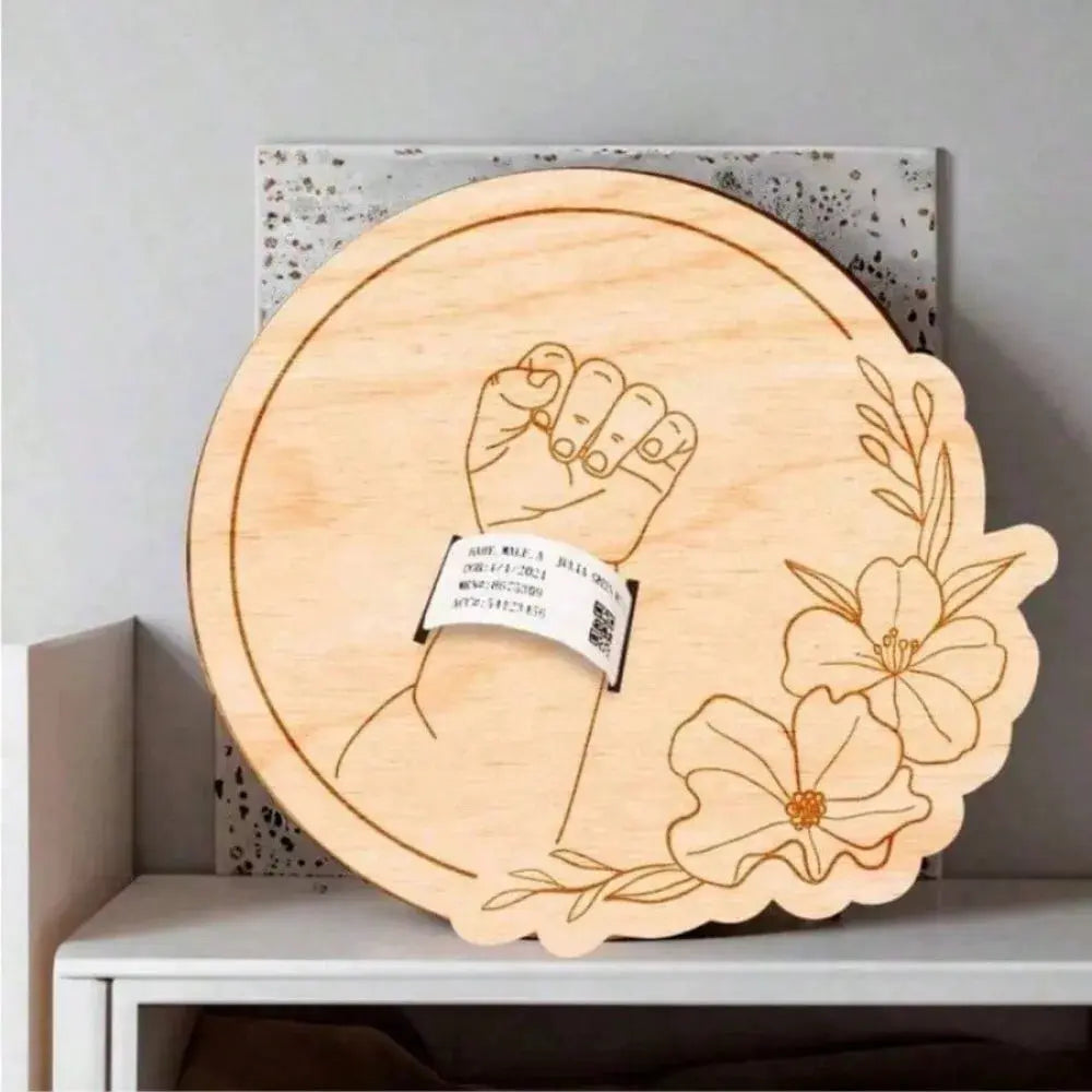 Wooden Baby Birth Bracelet Keepsake Plaque Engraved Disc Birth Sign Gift for New Parents Nova Trendz