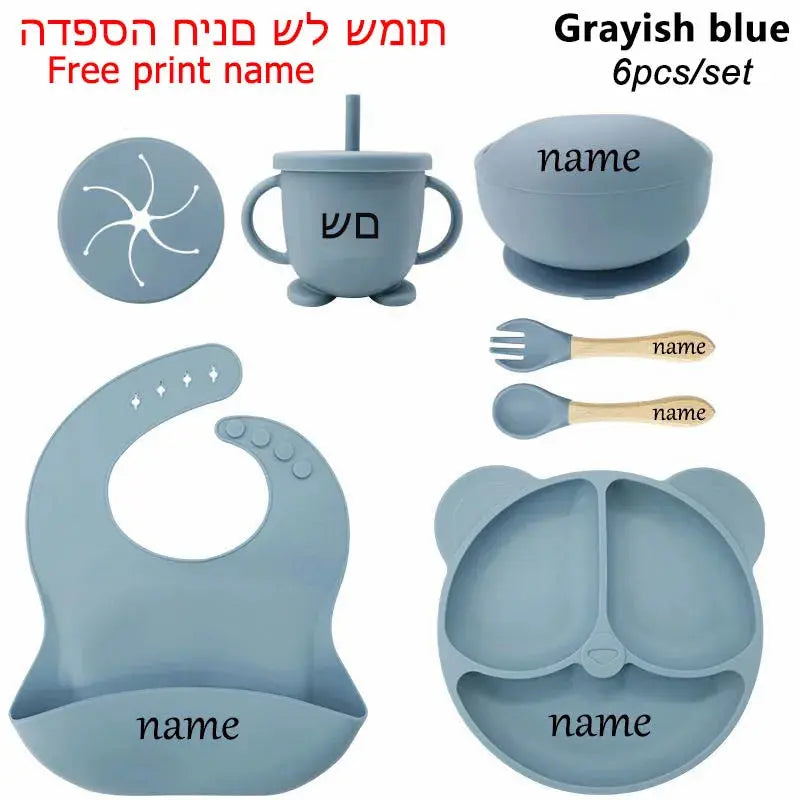 Personalized Name Tableware For Kids Silicone Suction Cup Plate Bowl Baby Feeding Set Children Dinner Dishes Bowl Spoon Cup Nova Trendz