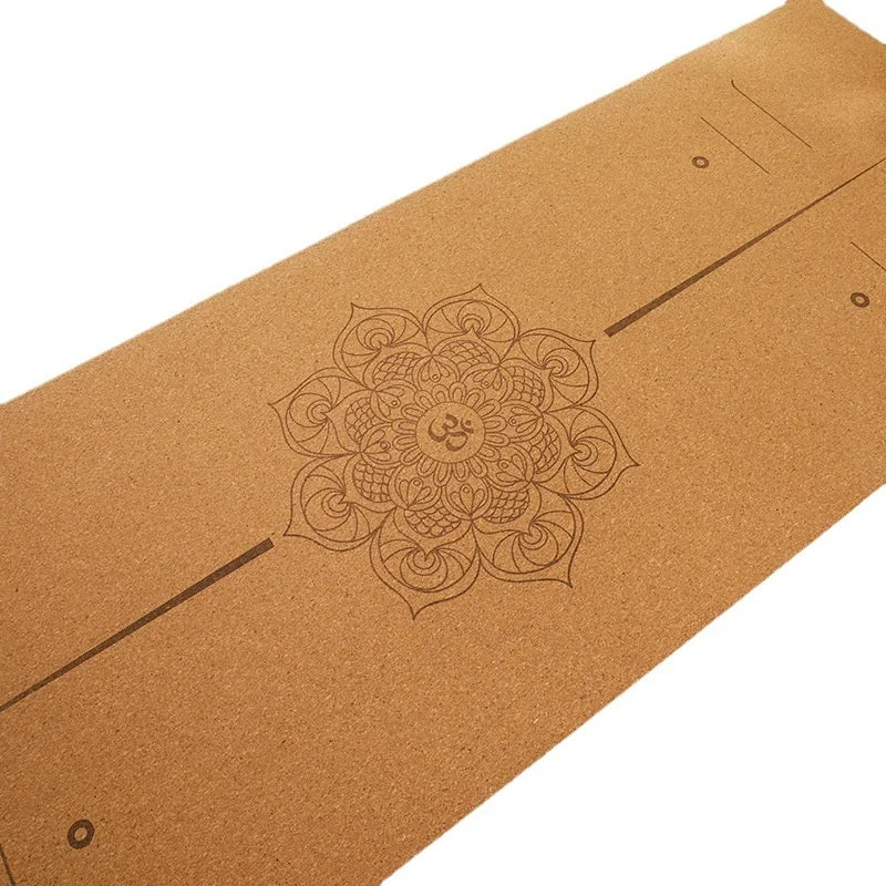 ‌Natural Rubber & Cork Yoga Mat - 68cm Extra-Wide 5mm Thick Gymnastic Mat with Laser-Engraved Alignment Lines & Logo Printing‌ ‌