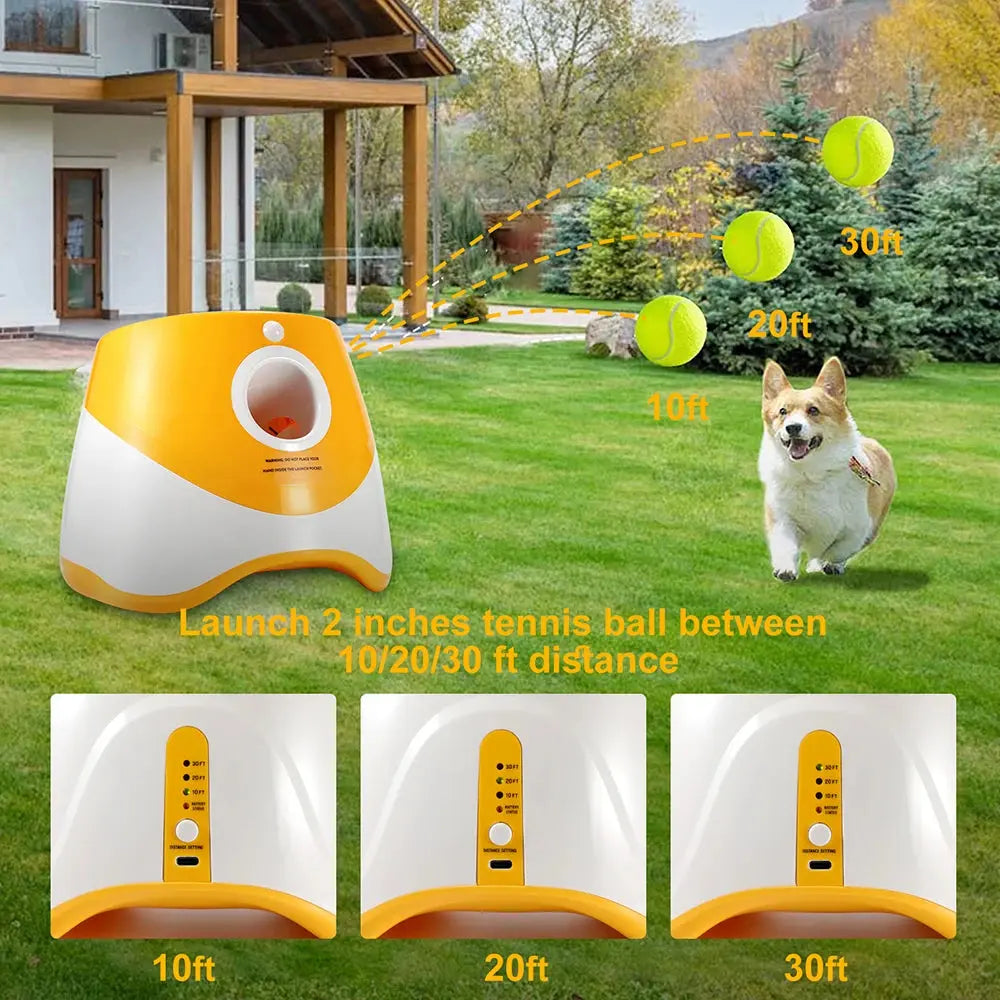With 5 balls Automatic Ball Launcher for Dogs 3 Adjustable Distances Settings,Improves the dog's intelligence Outdoor pet game - Nova Trendz