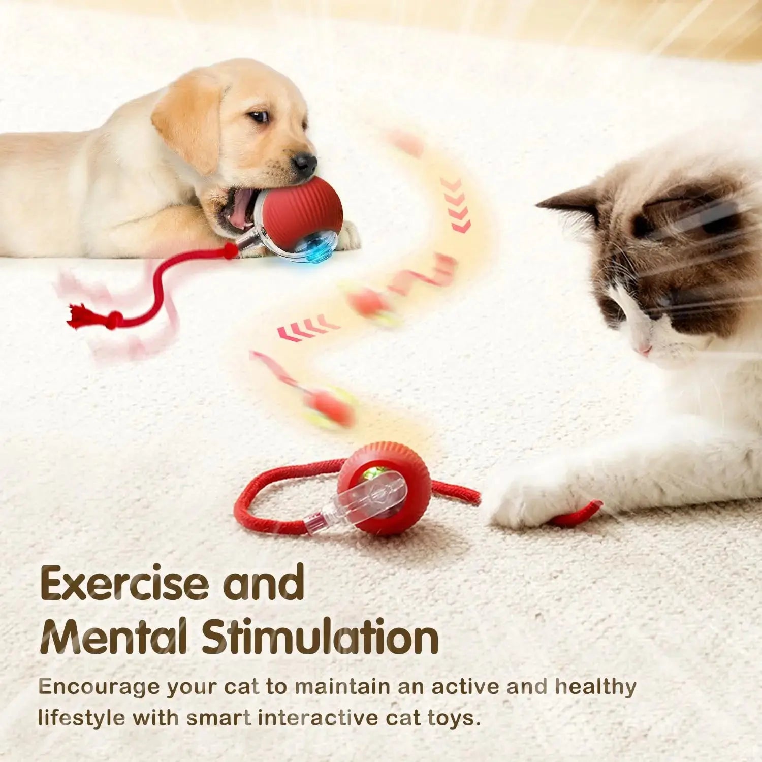 Cat Interactive Ball Toy, Automatic Rolling Ball with Tail, Rechargeable Smart Pet Interactive Toy, Intelligent Mouse for Cat - Nova Trendz