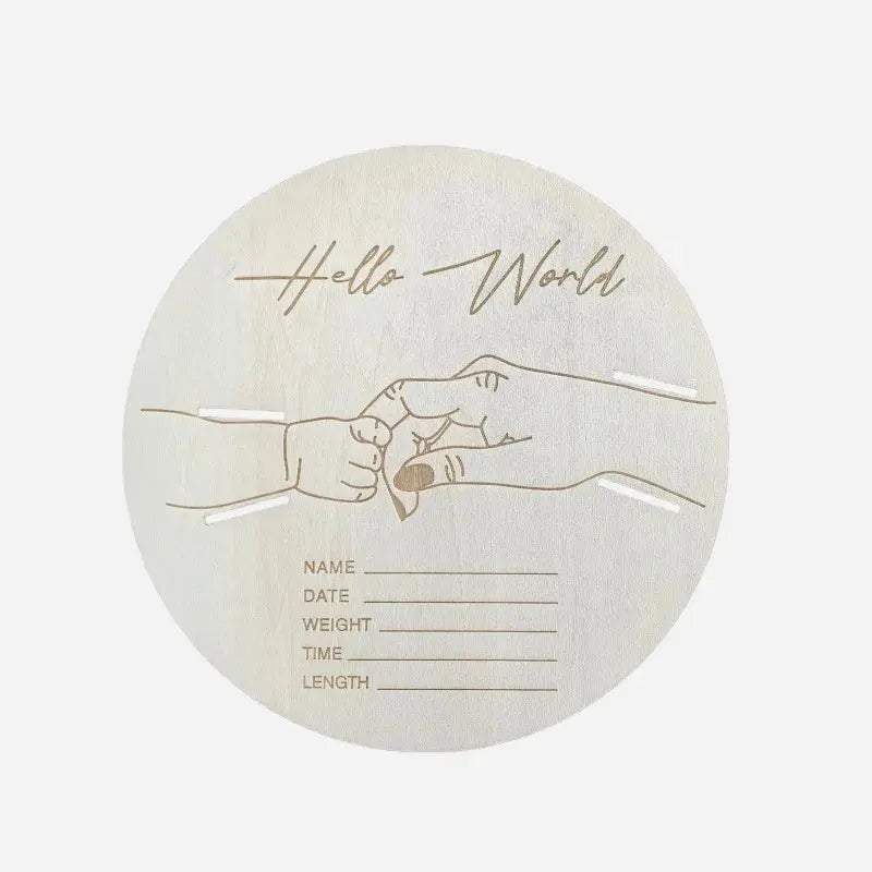 Wooden baby birth hospital bracelet commemorative plaque, circular carved newborn collection plaque Nova Trendz