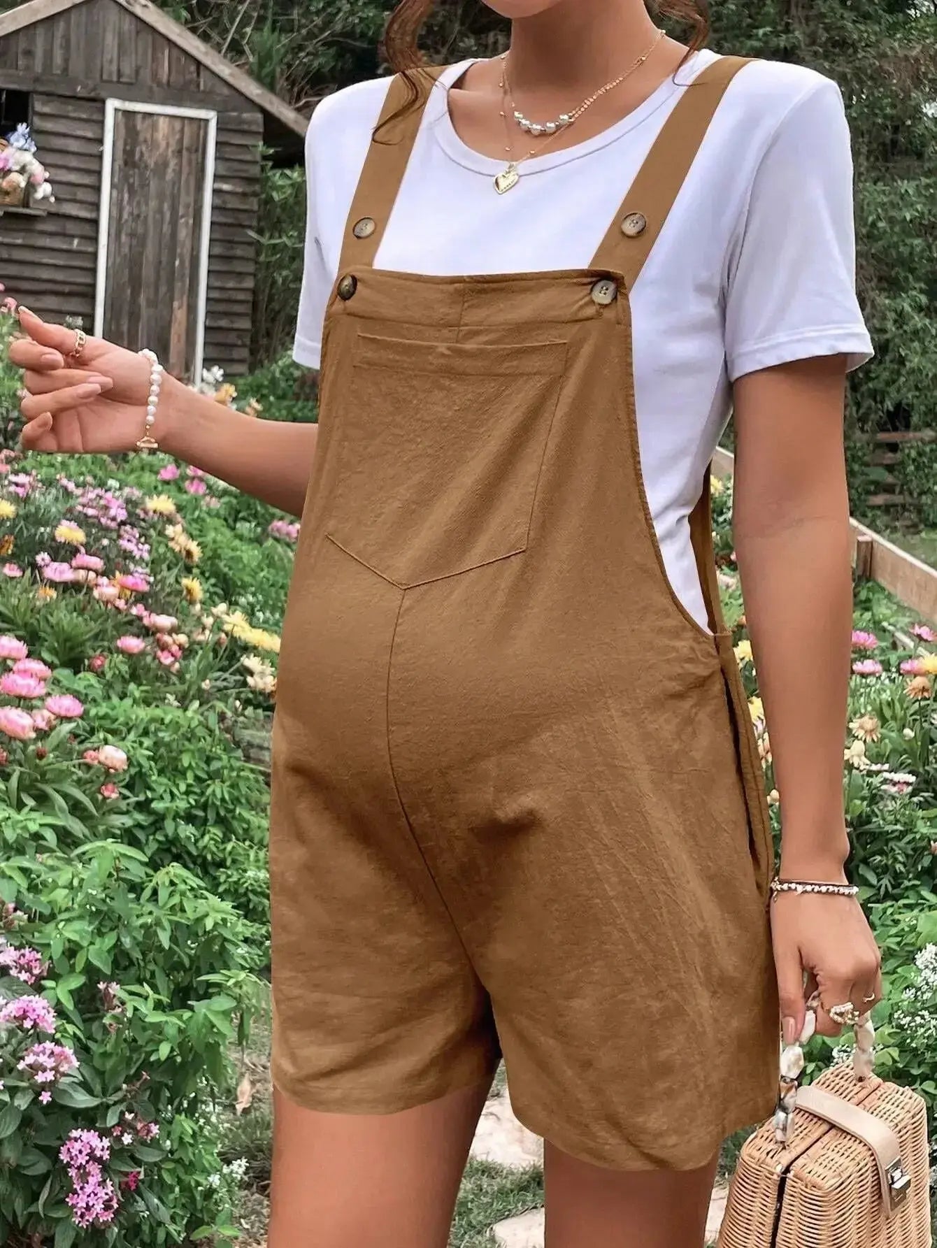 Maternity Jumpsuits Knee-length Plus Size Summer Fashion Pregnant Woman Rompers Solid Color Pregnancy Overalls Cotton Clothes Nova Trendz