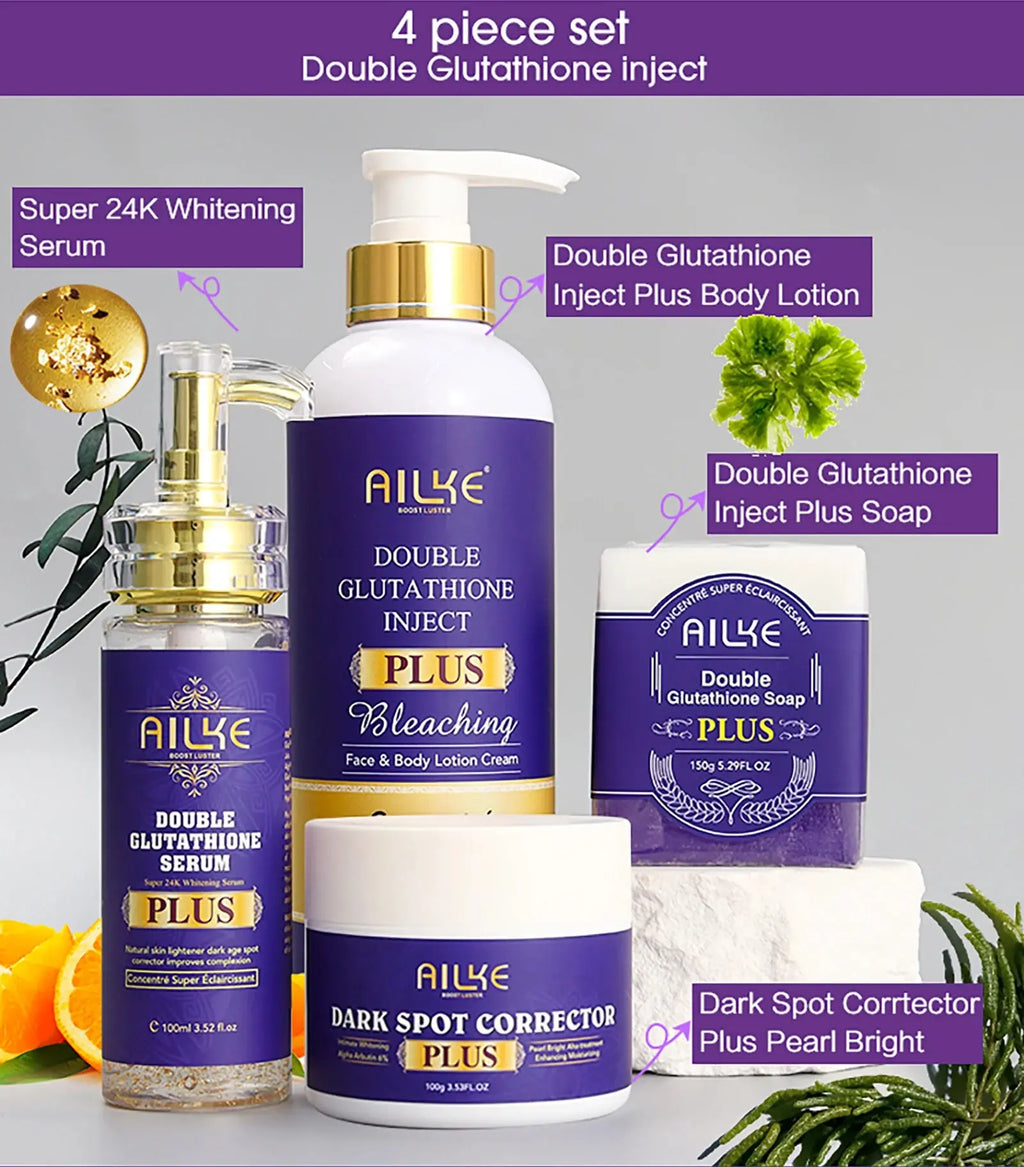 AILKE Glutathione PLUS Skin Care Set, Advanced Lightening Lotion, Moisturizes Softens Skin, Skin Bleaching Kit for Men, Women Nova Trendz