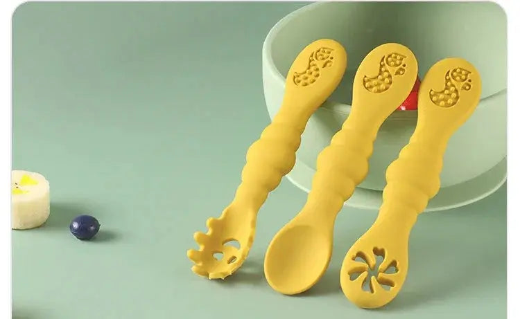 3PCS Silicone Spoon Fork For Baby Utensils Set Feeding Food Toddler Learn To Eat Training Soft Fork Cutlery Children's Tableware Nova Trendz