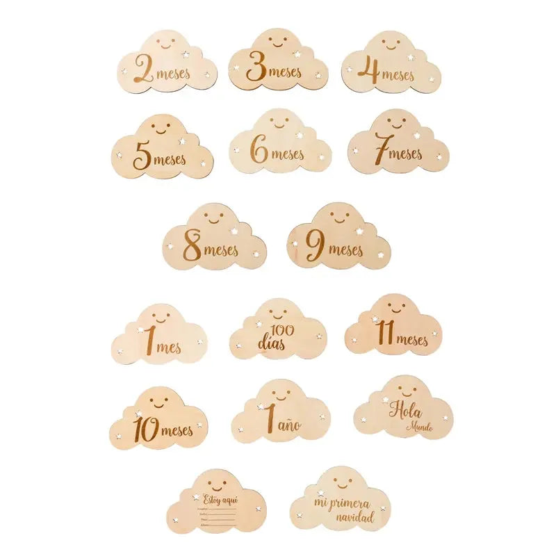 8pc/set Wooden Baby Milestone Card For Newborn Cute Cloud Shape Photography  Props Accessories Month Cards Sticker Newborn Gifts Nova Trendz