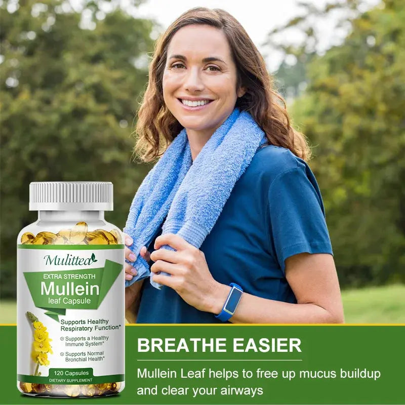 Mulittea Natural Mullein Leaf Capsules Herbal Supplement for Lung Cleanse Helps Healthy Respiratory Function & Mucous Membranes Nova Trendz