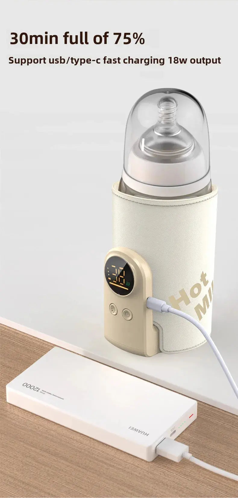 USB Multifunctional High-capacity Baby Feeding Bottle Smart Temperature Control Warmer Screen Newborn Baby Bottle Warmer Sleeve Nova Trendz
