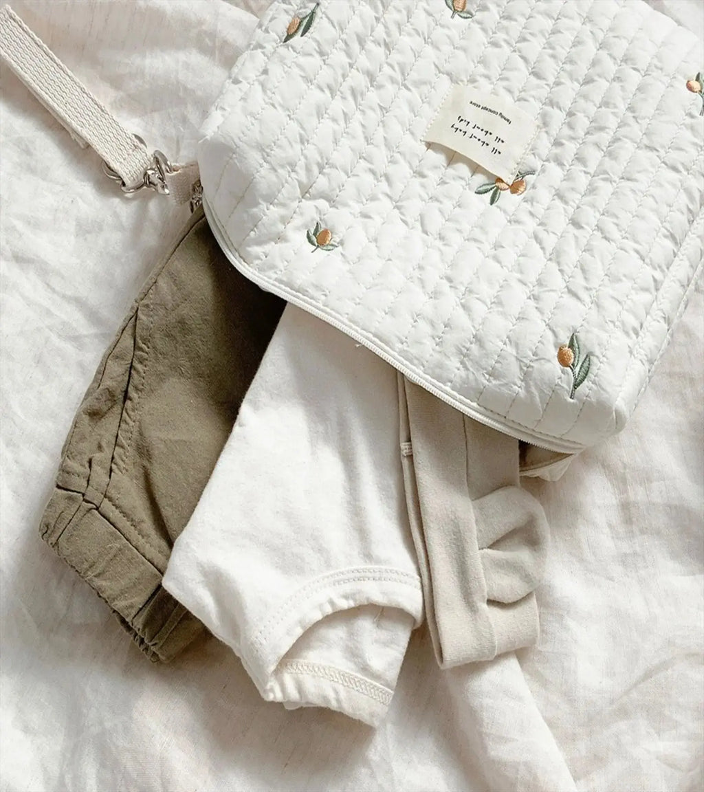 Portable Stroller Nappy Bag Quilted Baby Diaper Caddy Organizer Embroidered Mommy Bags Babies Accessories Changing Bag Storage Nova Trendz