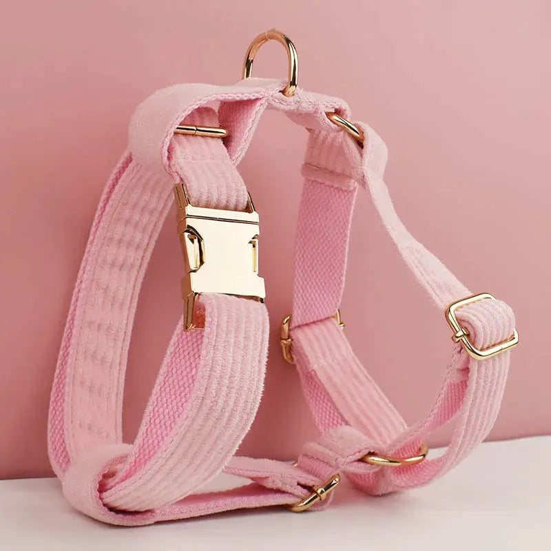 Pink Corduroy Dog Collar And Leash Set For Dogs Custom Engraved Nameplate Pet Supplies Dog Leash Corduroy07 - Nova Trendz