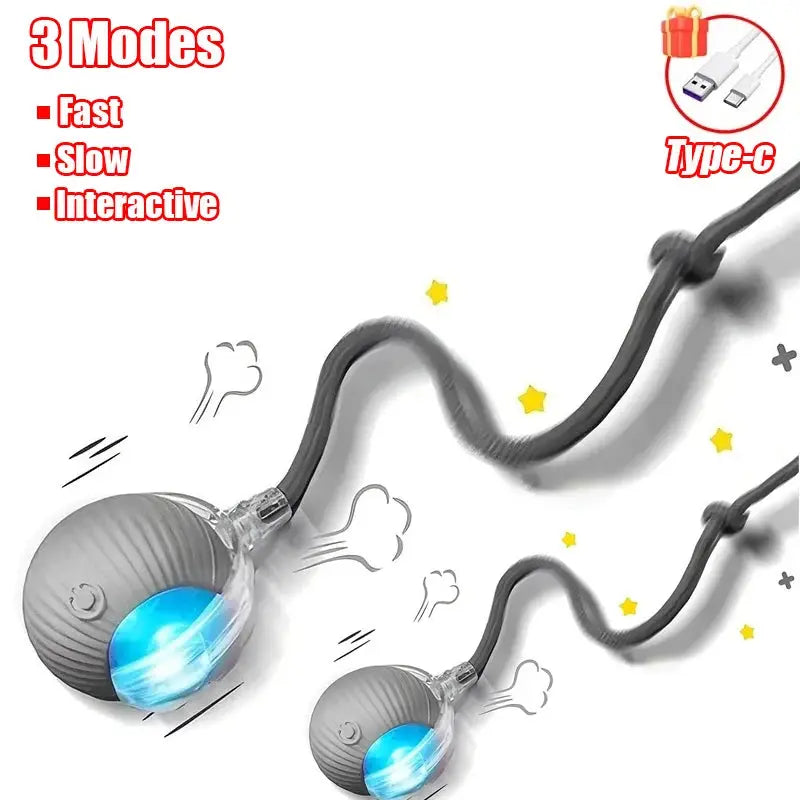 New Cat Interactive Ball Toy Automatic Rolling Ball Faux Tail Rechargeable Smart Pet Electric Toy Dog Cat Training Imitate Mouse - Nova Trendz