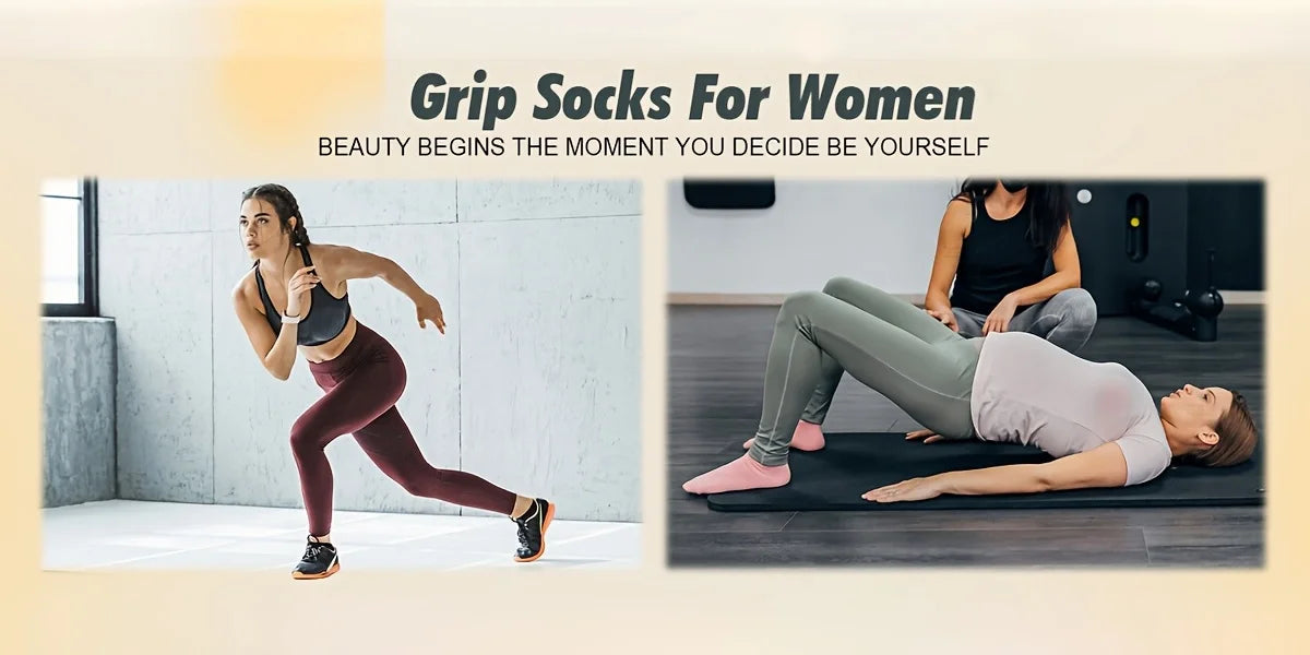 2 Pairs Non-Slip Pilates Socks for Women, Grippy Open-Top Yoga Socks, Breathable Barre Dance Athletic Socks Nova Trendz