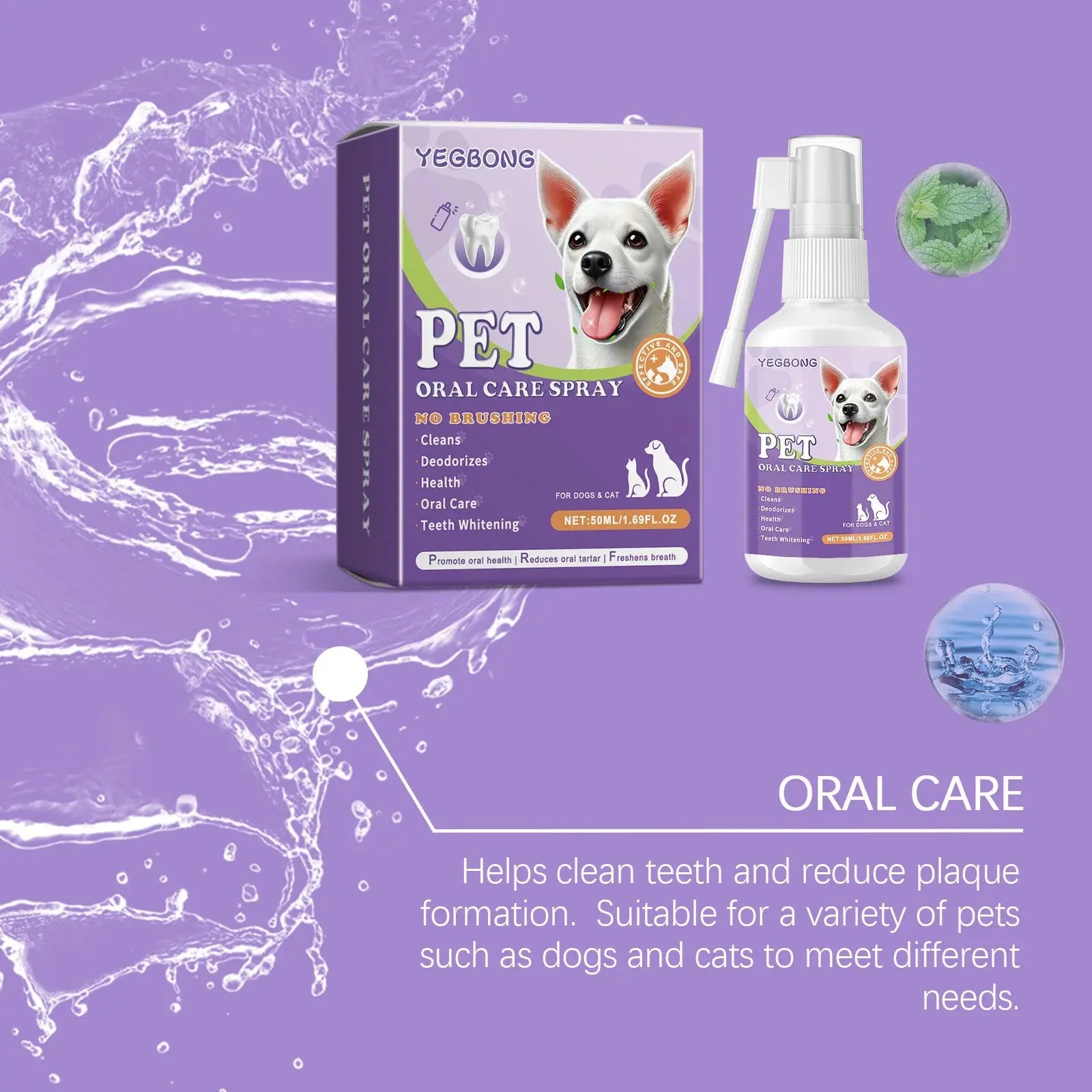 Pet Oral Cleaning Spray 50ml Dogs Cats Teeth Clean Deodorant Prevent Calculus Remove Kitten Bad Breath Mouth Fresh Pet Supplies - Nova Trendz