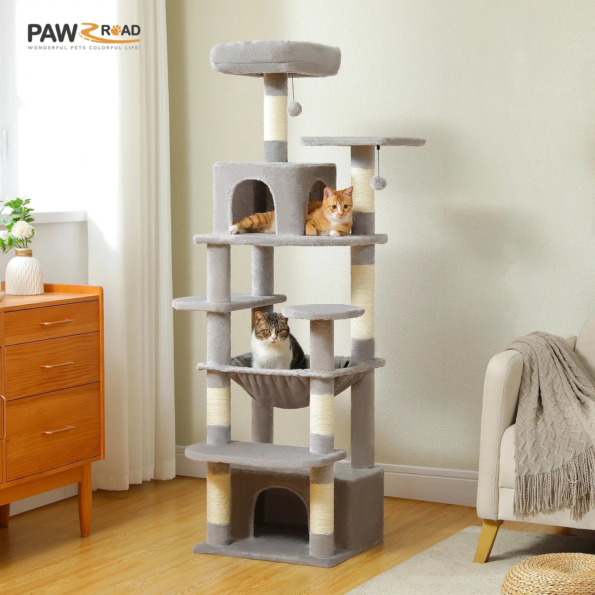 184cm Large Cat Tree and Tower for Indoor Cats With Sisal-Covered Scratching Posts Spacious Hammock Padded Perches and Condos Nova Trendz