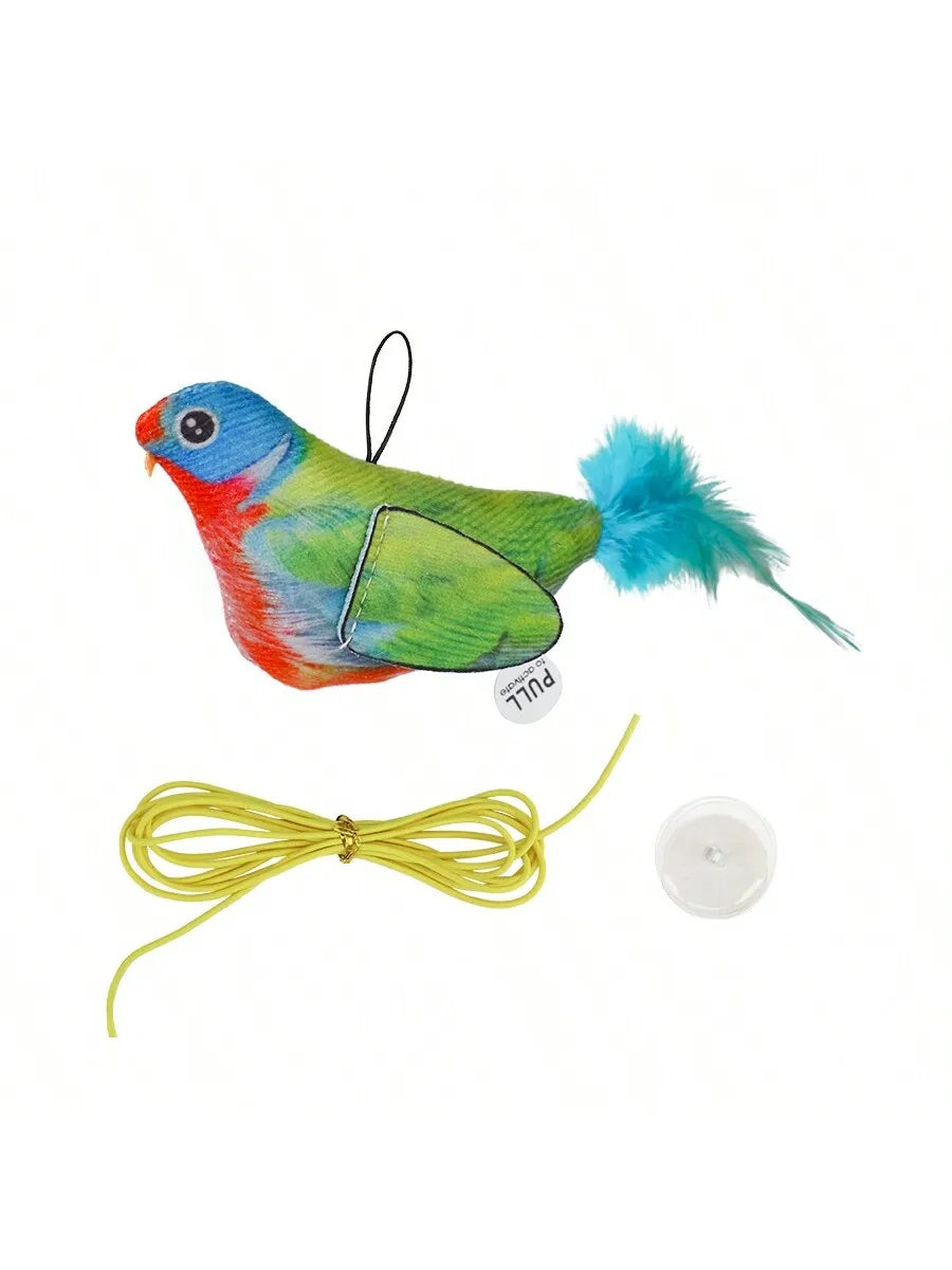 Random color Queaky Feathered Bird Cat Toy - Interactive Play and Chirp for Kittens, No Battery Needed, Ideal for Medium Breeds