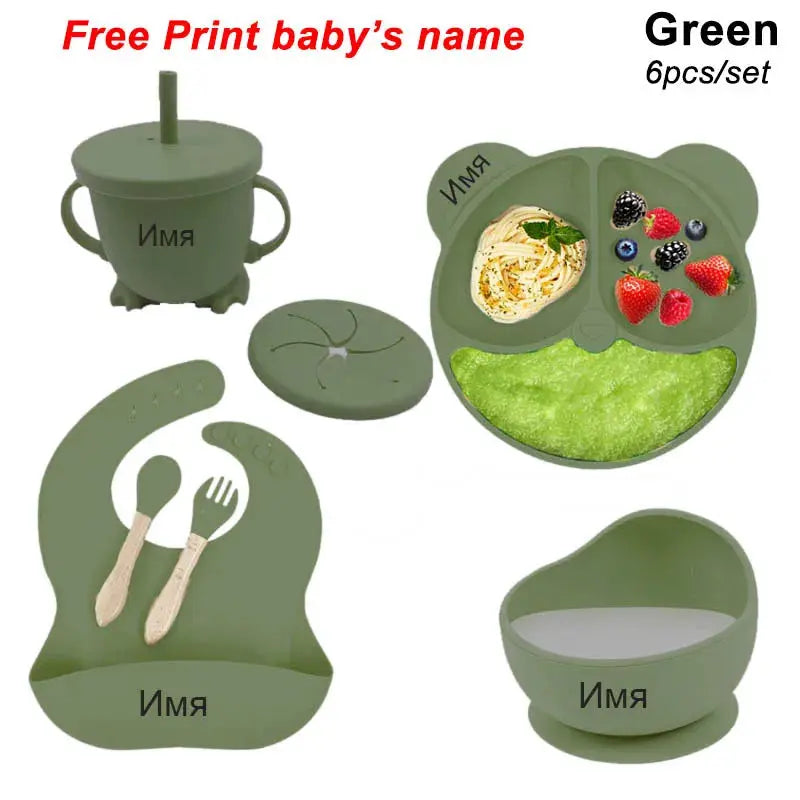Personalized Name Tableware For Kids Silicone Suction Cup Plate Bowl Baby Feeding Set Children Dinner Dishes Bowl Spoon Cup Nova Trendz