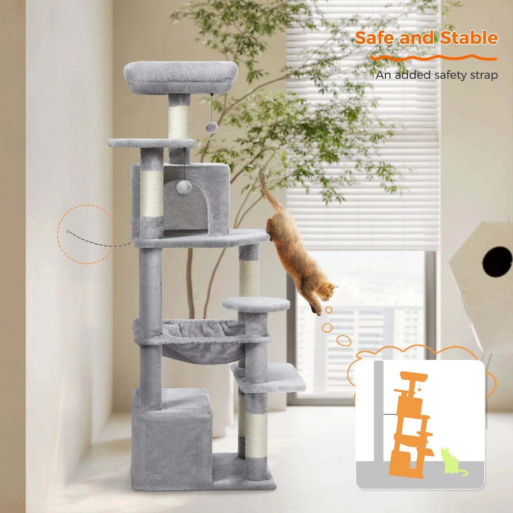 184cm Large Cat Tree and Tower for Indoor Cats With Sisal-Covered Scratching Posts Spacious Hammock Padded Perches and Condos Nova Trendz