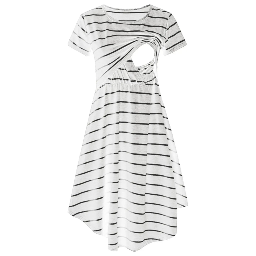 Summer Maternity Care Striped Dresses Women Maternity Casual Striped Short Sleeve Nursing Dress Clothes For Pregnant Women Nova Trendz