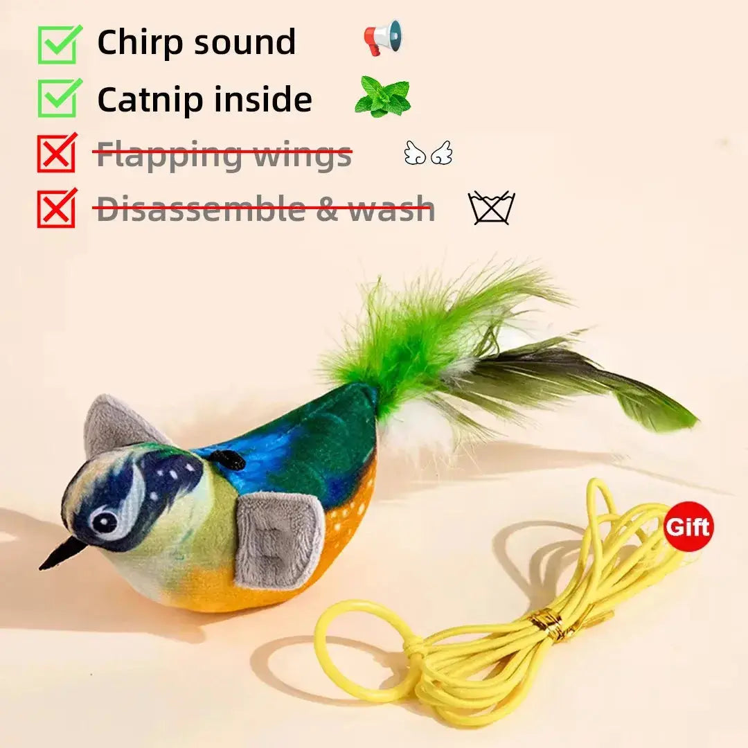 Interactive Cat Toys Rechargeable Electric Flapping Wings Bird Cat Toy Sound Chirping Bird Catnip Touch Activated Plush Toy Nova Trendz