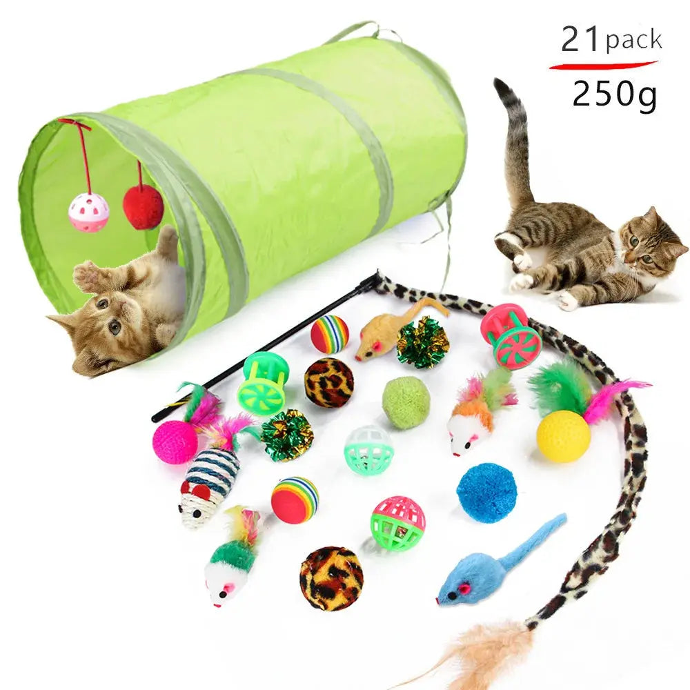 DualPet Kitten Toys Variety Cat Toy Combination Set Cat Toy Funny Cat Stick Sisal Mouse Bell Ball Cat Supplies 20 Piece Set - Nova Trendz