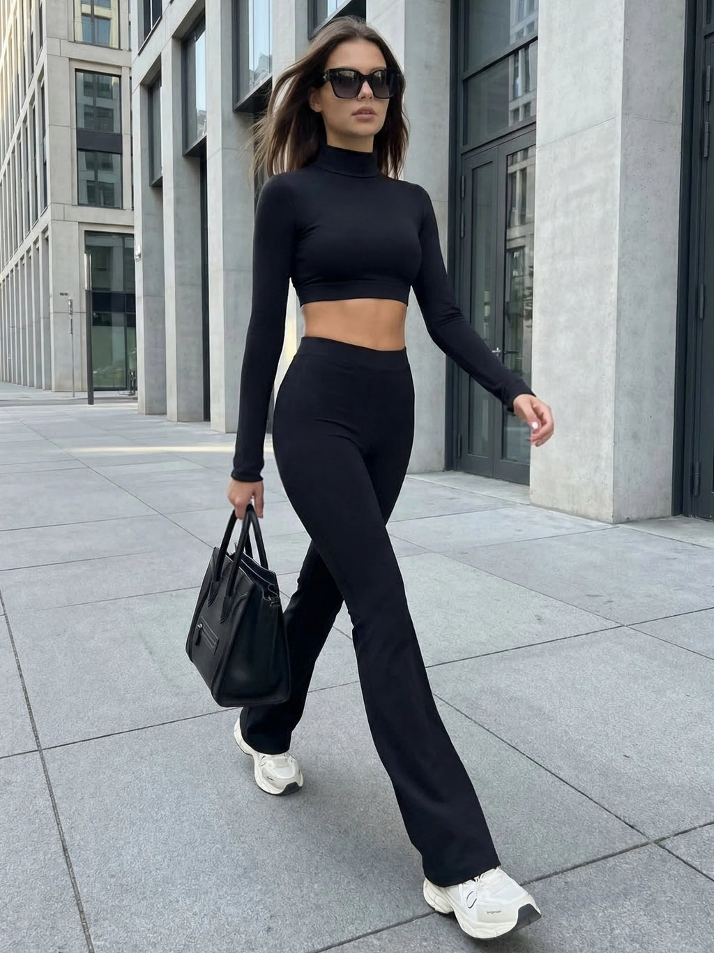 Women's Turtleneck Long Sleeve Yoga Set Back Cutout Flare Pants with Removable Pads Tummy Control Butt Lifting Gym Outfit Nova Trendz
