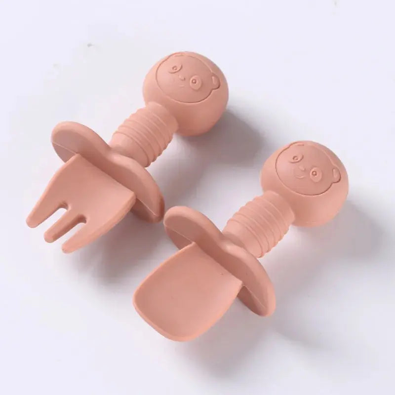 2pcs Food Grade Children Wooden Handle Silicone Spoon Fork Cutlery Baby Training Complementary Food Spoon BabyFeeding Spoon Fork Nova Trendz