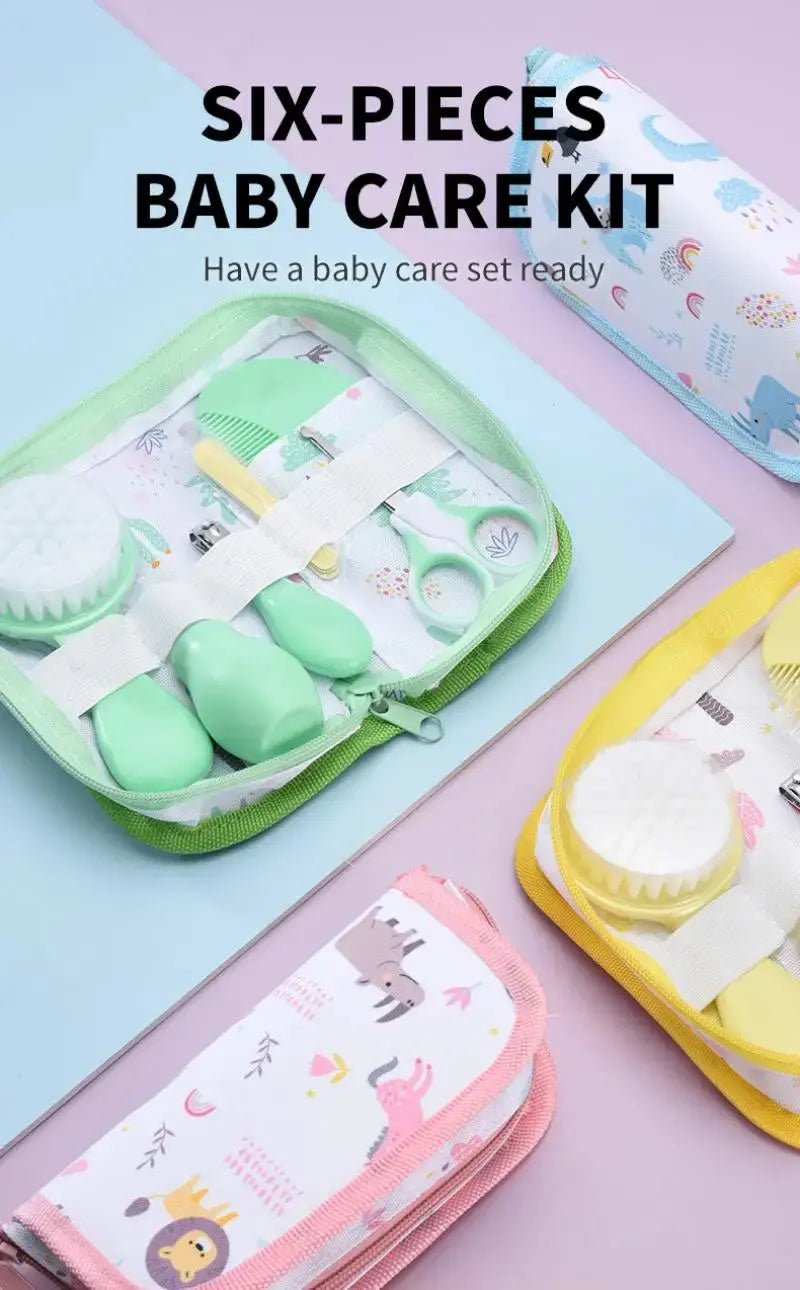 6Pcs/set Newborn Baby Care Kit Cleaning Supplies Head Comb Brush Scissors Nasal Aspirator Nail Clipper Sharpener Tool Package Nova Trendz