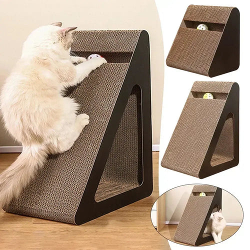 2 in 1 Cat Scratcher Cardboard Triangles Shaped Cat Scratching Board With Ball Wear-resistant Cat Clawing Board For Indoor Cat Nova Trendz