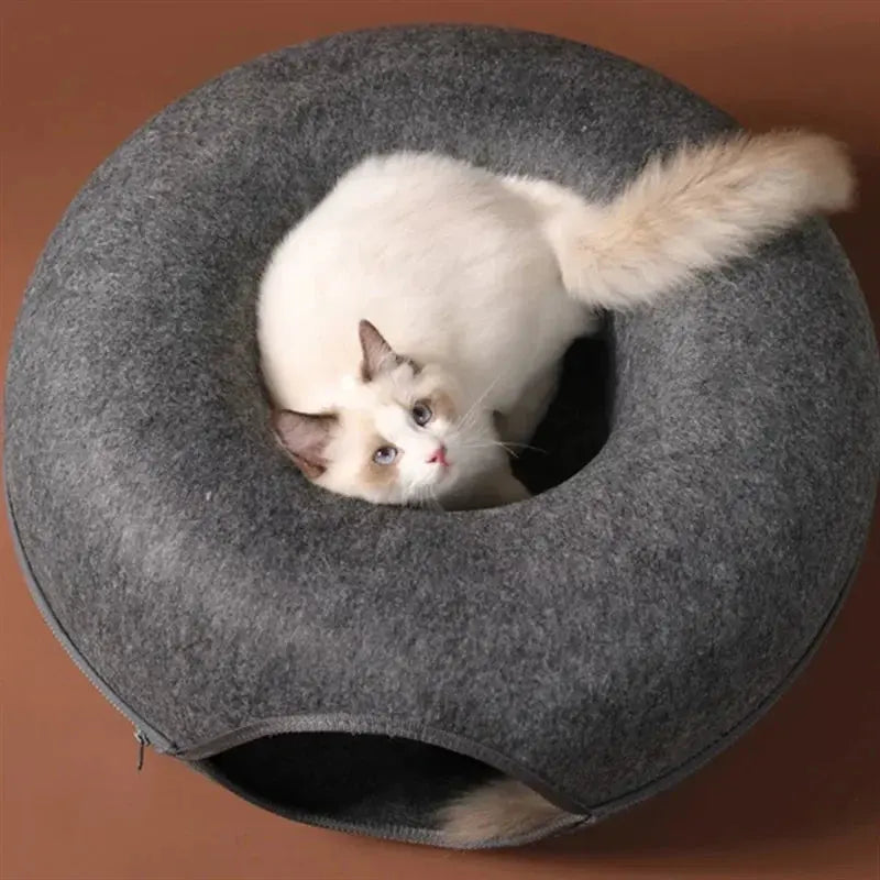 Felt Donut Bed for Cats House With Breather Hole Dog Bed Interactive Play Toys for Cats to Hide 2 in 1 Tunnel for Cats Bed - Nova Trendz