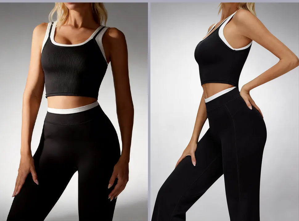 Airila Women's Yoga Set 2 Pcs Sportswear Color Blocked Tracksuit High Waist Flare Crop Top Athletic Gym & Daily Fitness Nova Trendz
