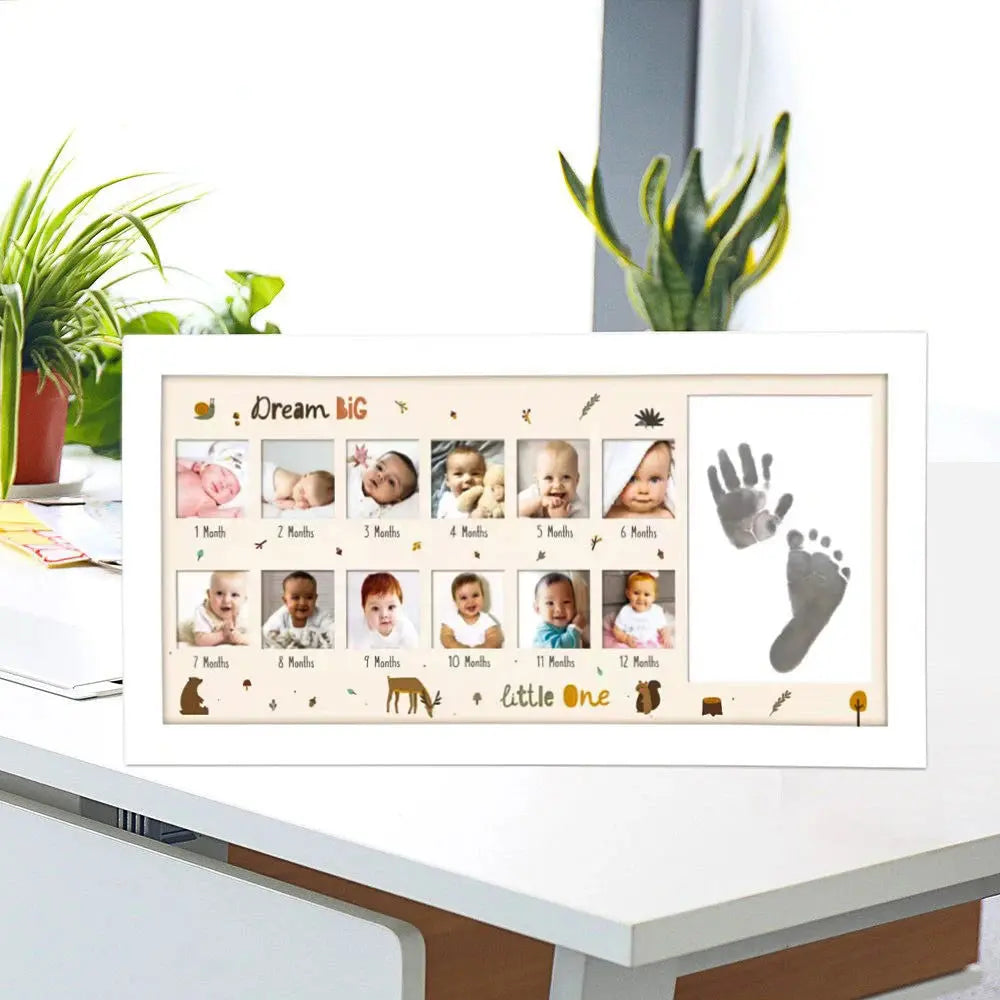 Ylsteed Baby Keepsake Frame 0-12 Months Milestone Pictures Hand Foot Print Ink Photo Frame Souvenirs Infant Growing Memory Gift Nova Trendz