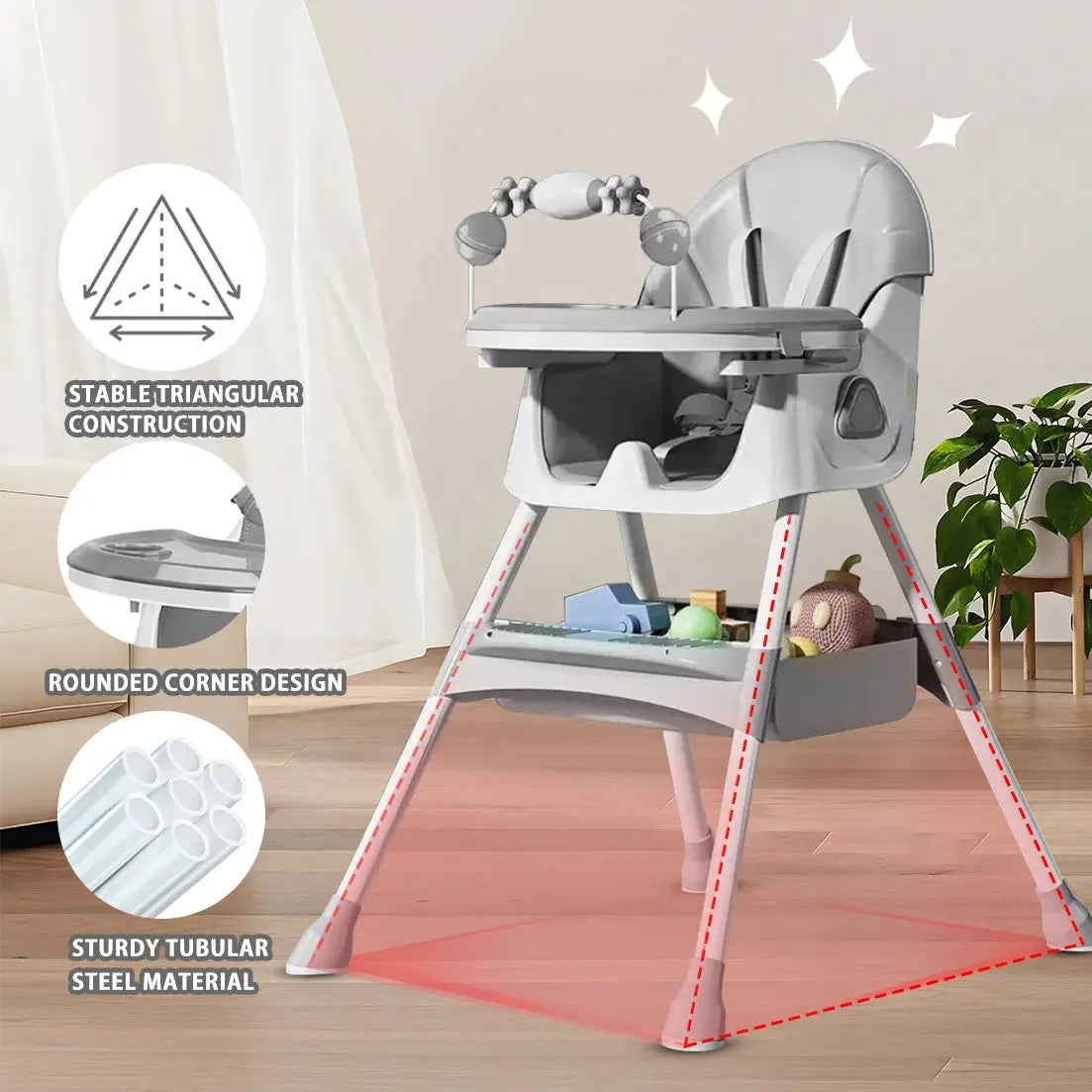 UBRAVOO Foldable Baby High Chair 6 Months Plus, with Large Antislip Pad & ToyRack, Easy to Clean Feeding , E500 Nova Trendz