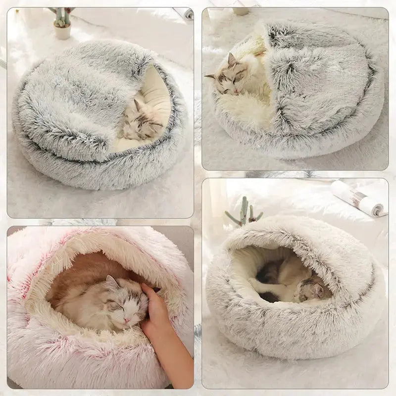 Soft Plush Pet Bed with Cover Round Cat Bed Pet Mattress Warm   Cat Dog  Sleeping Nest Cave for Small Dogs kitten - Nova Trendz