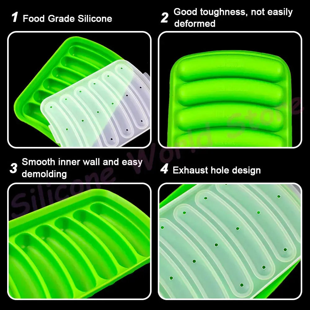 Silicone World DIY Silicone Sausage Molds With Lid Baby Complementary Food Baked and Steamed Ham Hot Dog Making Mold Baking Tool Nova Trendz